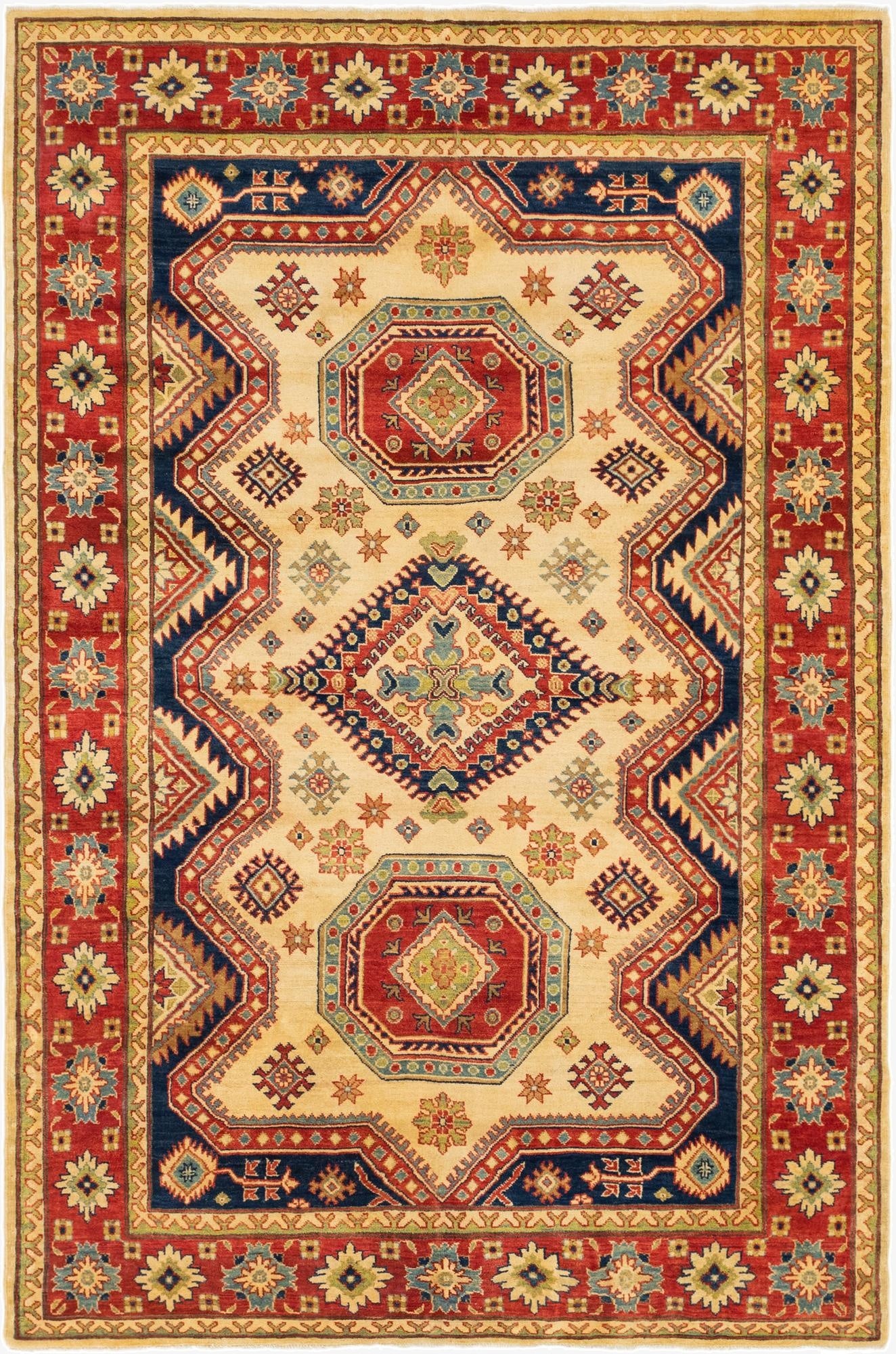 6' 1 x 9' 7  Hand Knotted Kazak Rug