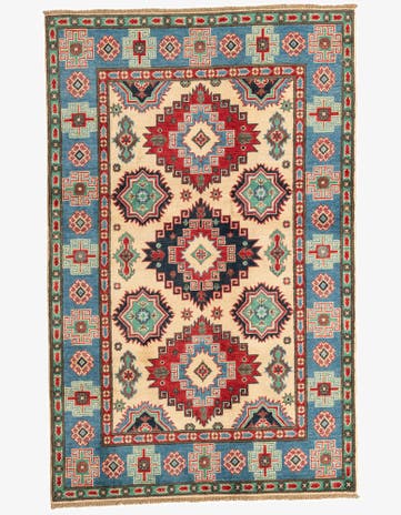 4' x 6' 4 Hand Knotted Kazak Rug