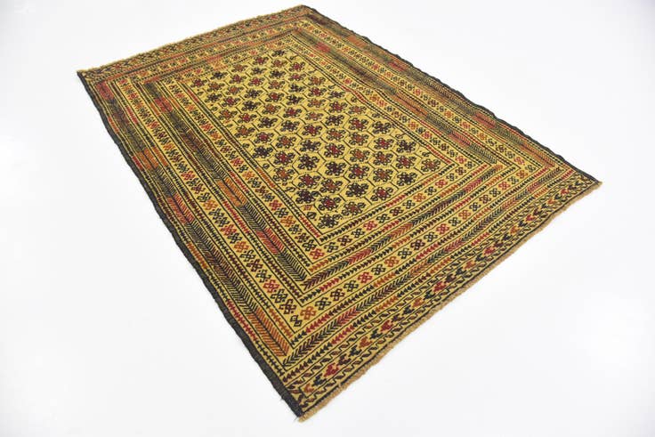 Detail image of 4' 2 x 5' 8 Hand Woven Kilim Afghan Wool Rug