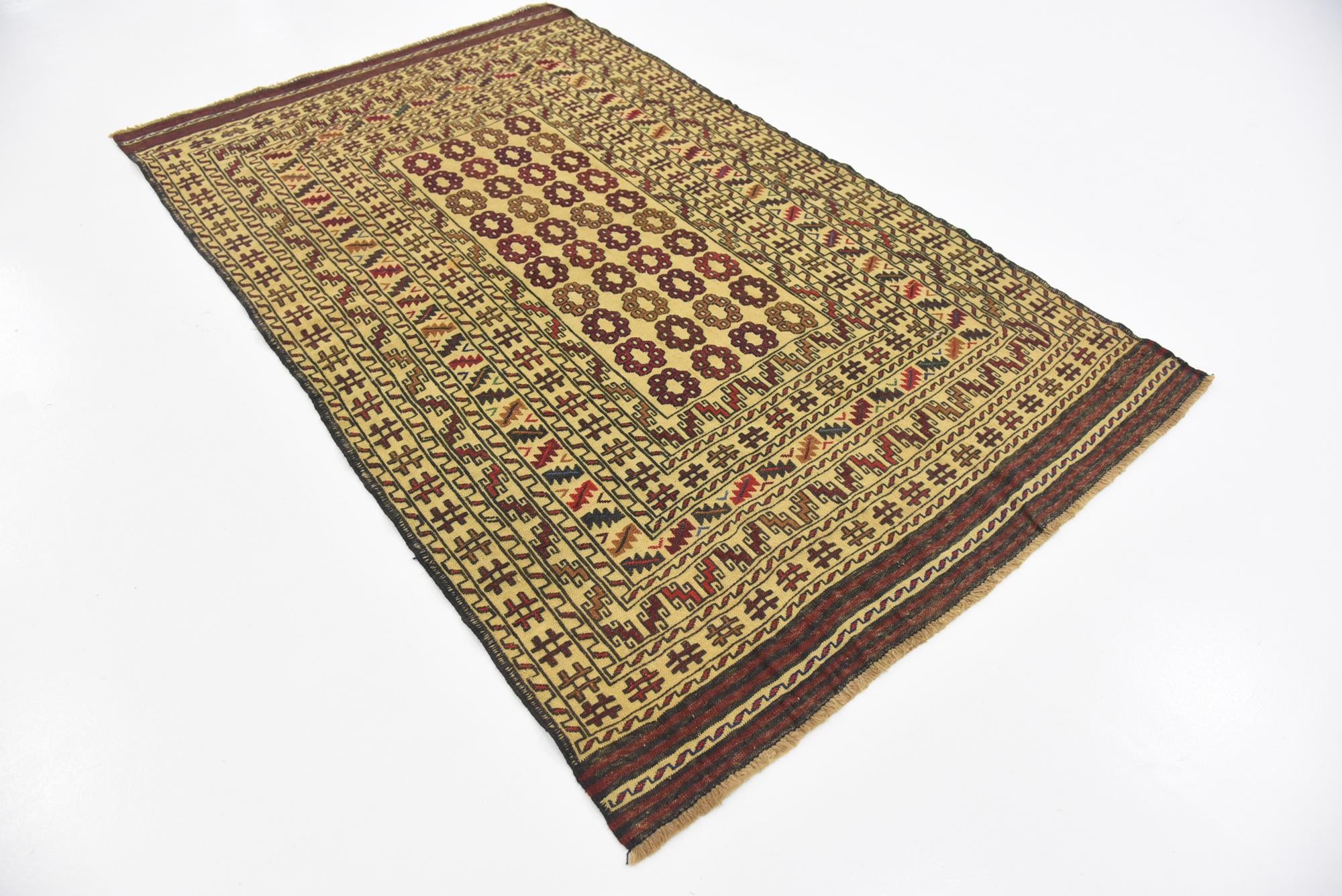 4' x 6' 4 Hand Woven Kilim Afghan Wool Rug