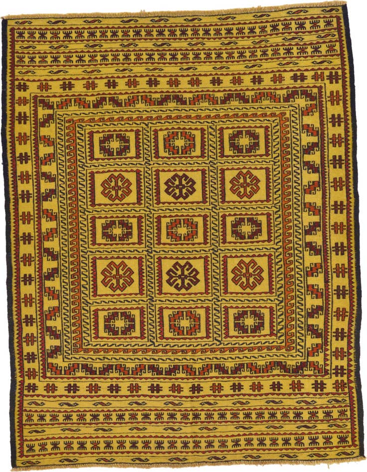 Detail image of 4' x 6' 2 Hand Woven Kilim Afghan Wool Rug