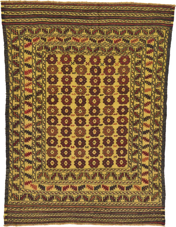 Detail image of 4' 2 x 5' 9 Hand Woven Kilim Afghan Wool Rug