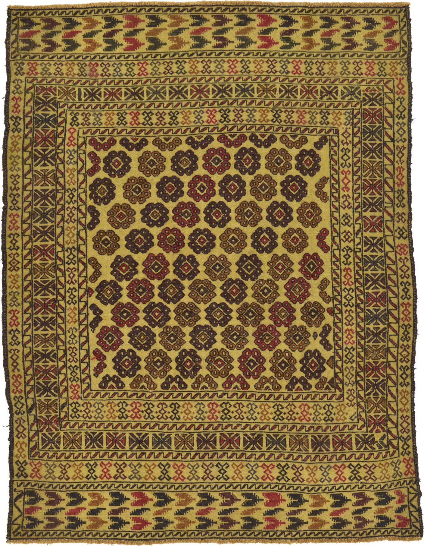 4' 3 x 6' 3 Hand Woven Kilim Afghan Wool Rug
