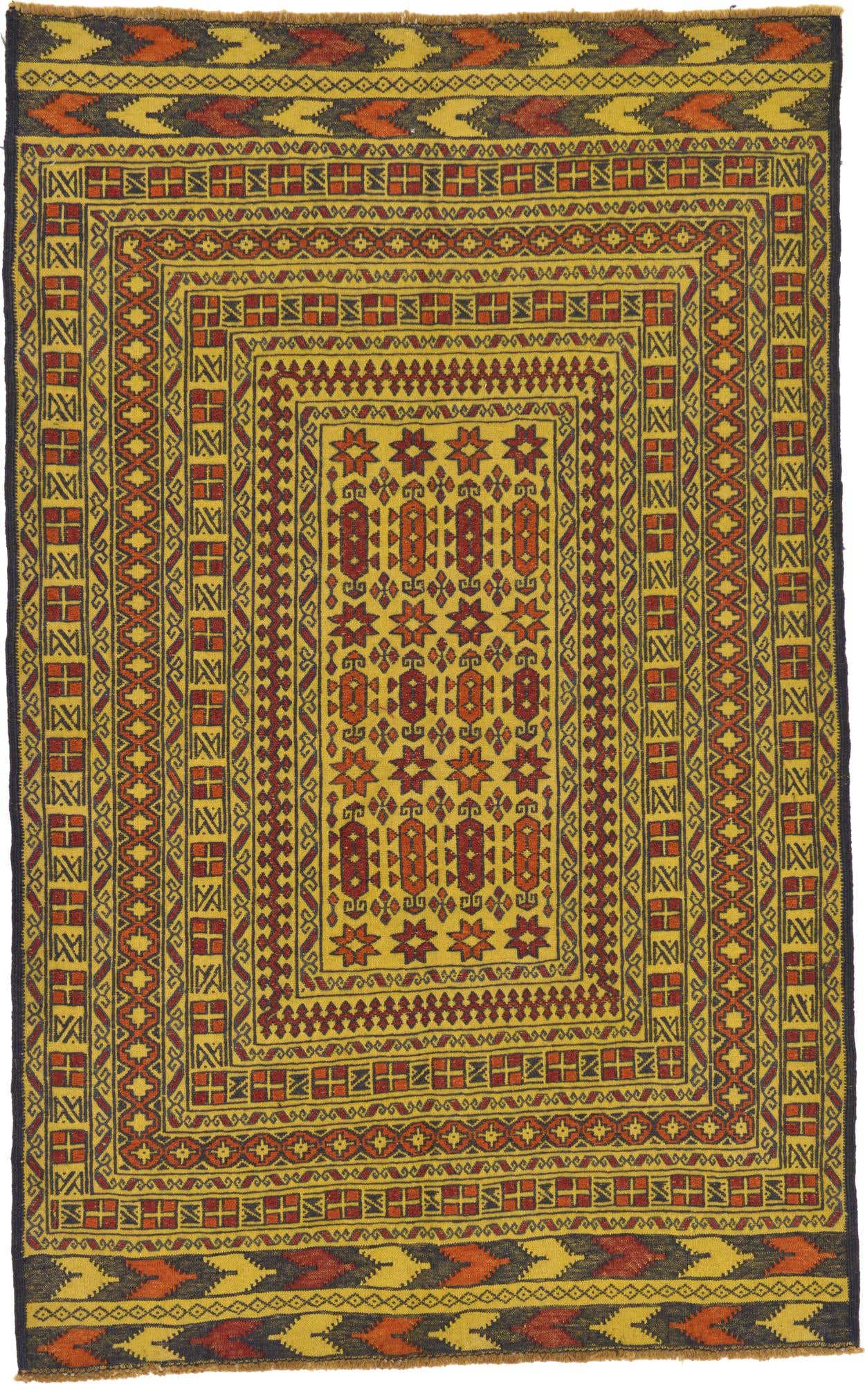4' x 6' 3 Hand Woven Kilim Afghan Wool Rug