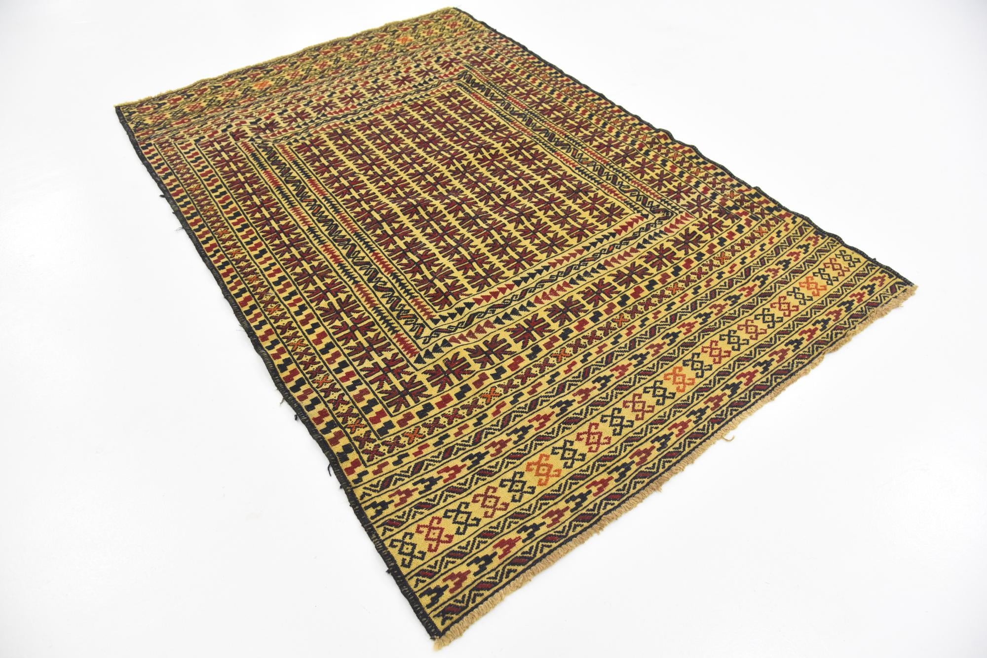 4' 2 x 5' 10 Hand Woven Kilim Afghan Wool Rug