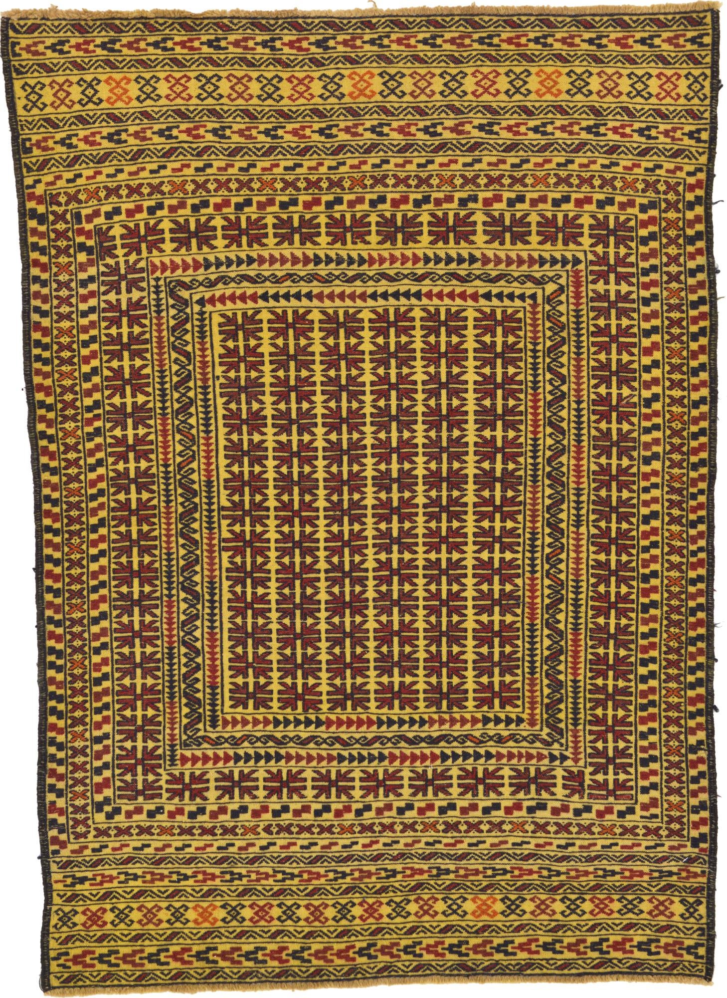 4' 2 x 5' 10 Hand Woven Kilim Afghan Wool Rug