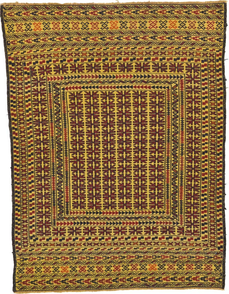 Detail image of 4' 2 x 5' 10 Hand Woven Kilim Afghan Wool Rug