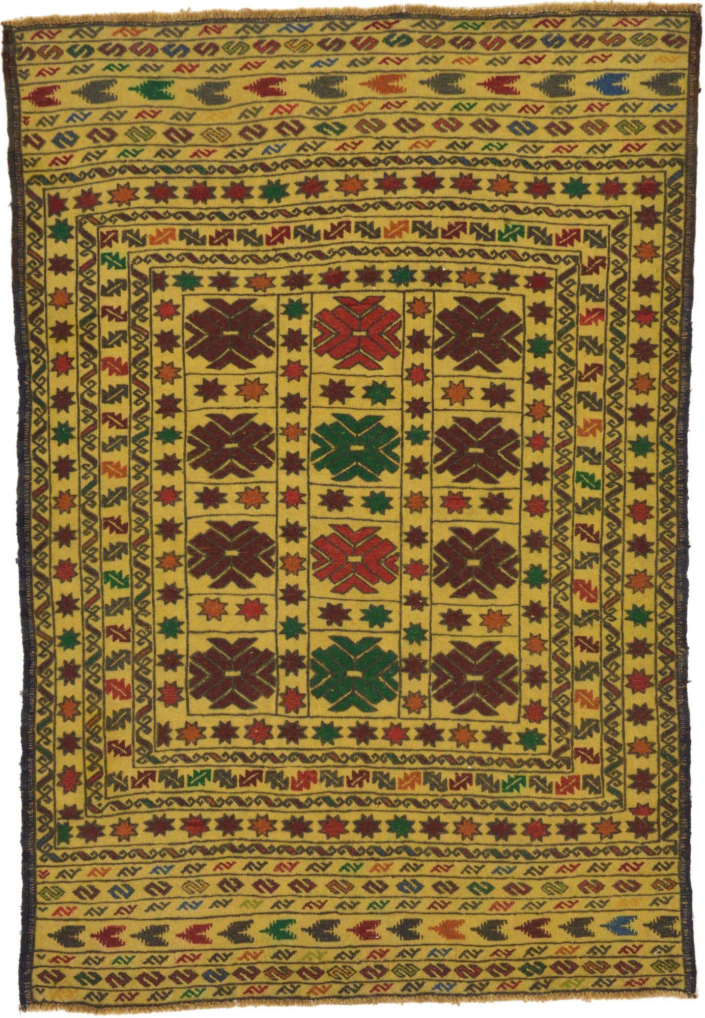 4' 4 x 6' 2 Hand Woven Kilim Afghan Wool Rug