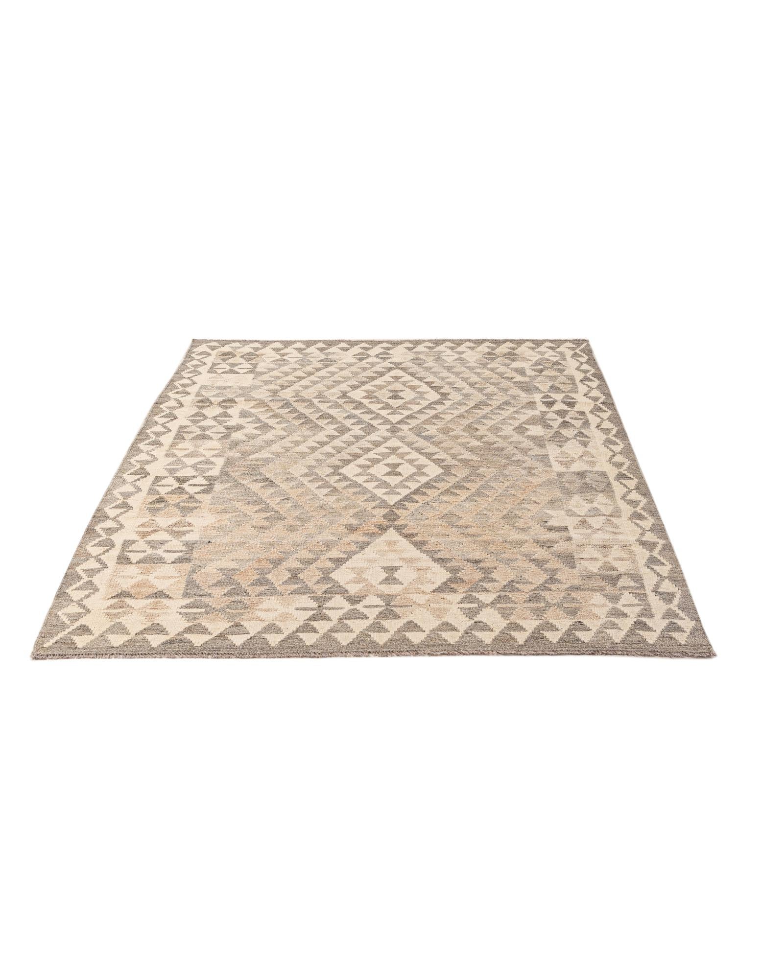 4' x 5' 8 Hand Woven Kilim Maymana Wool Rug
