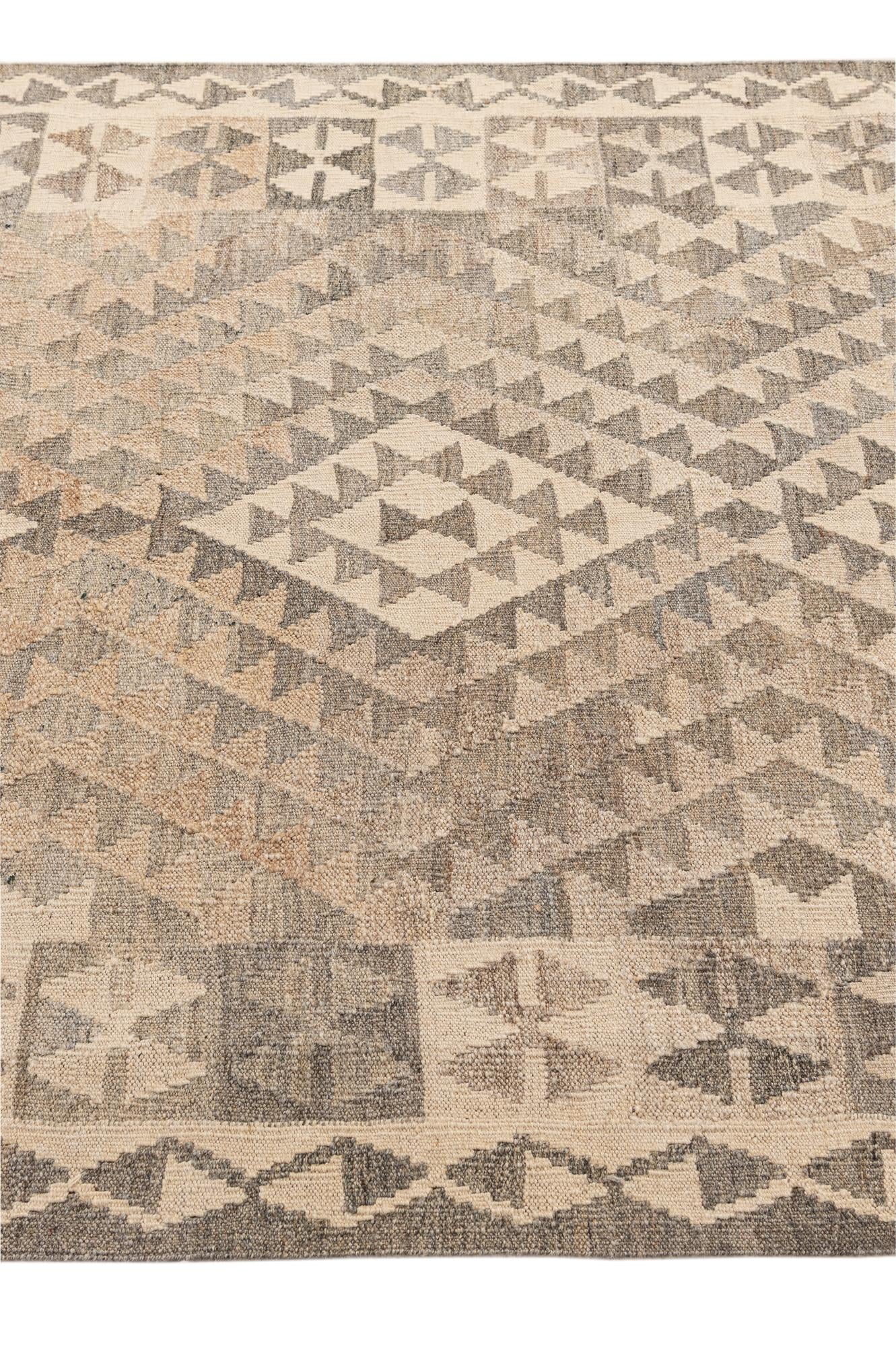 4' x 5' 8 Hand Woven Kilim Maymana Wool Rug