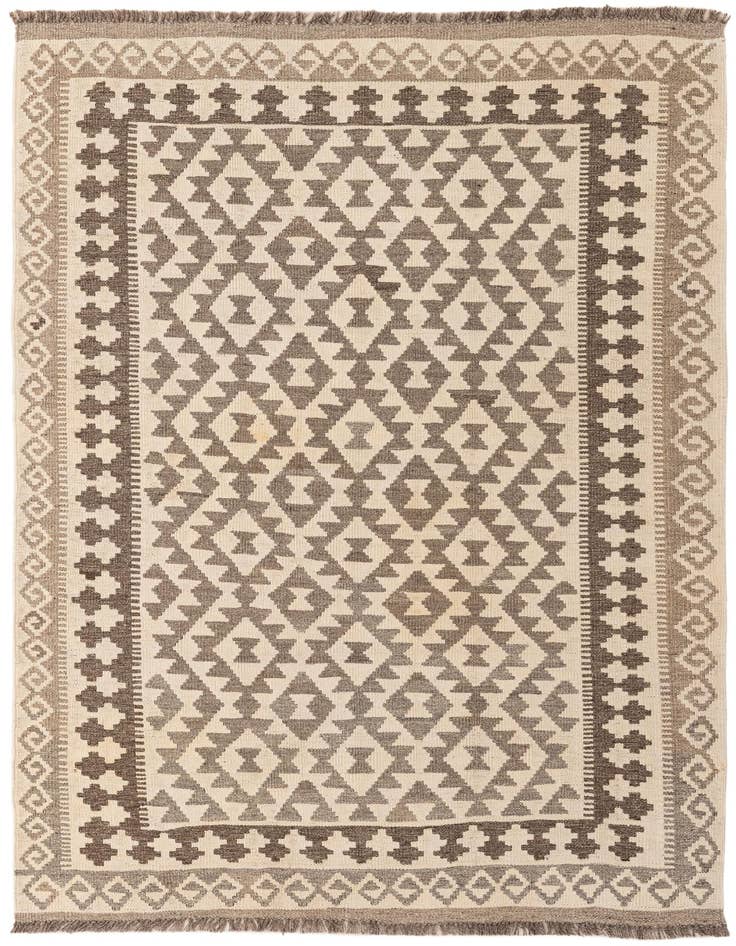 Detail image of 4' 1 x 5' 10 Hand Woven Kilim Maymana Wool Rug