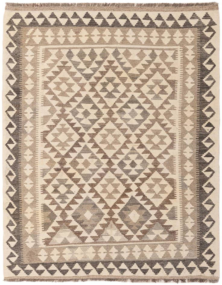 Detail image of 4' 1 x 5' 11 Hand Woven Kilim Maymana Wool Rug