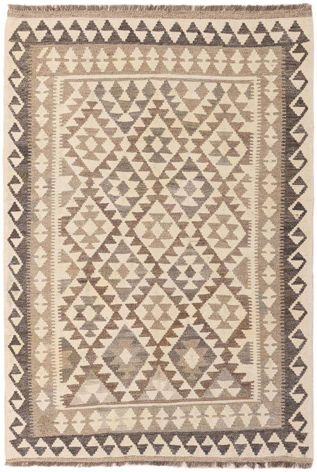 Detail image of 4' 1 x 5' 11 Hand Woven Kilim Maymana Wool Rug