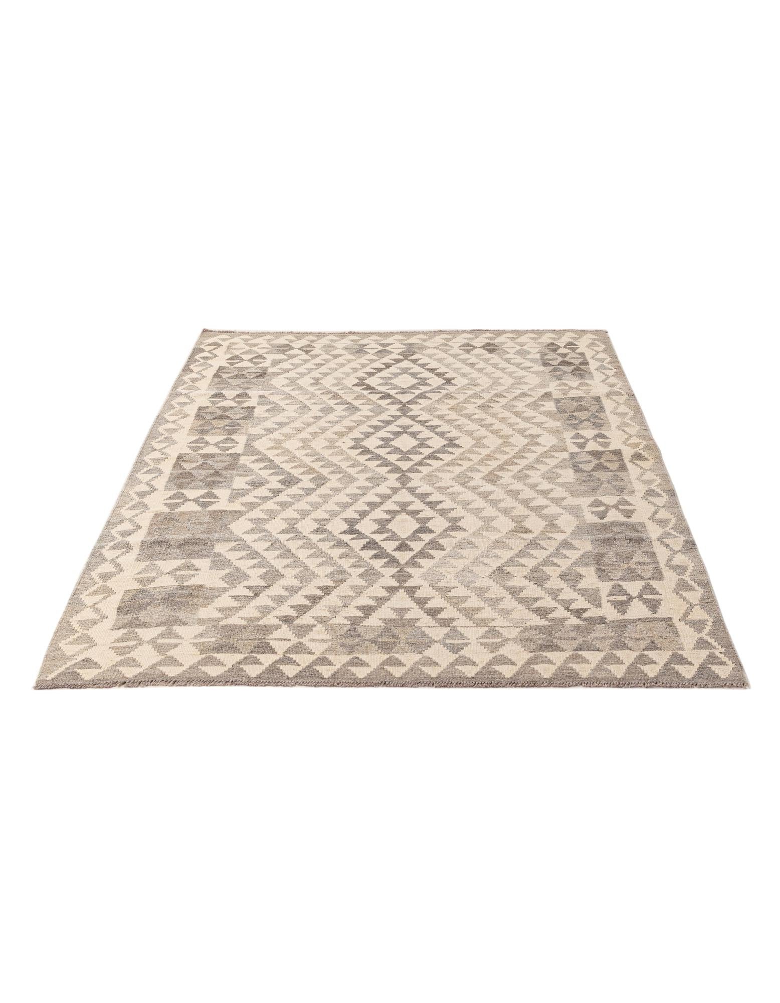 4' 1 x 5' 10 Hand Woven Kilim Maymana Wool Rug