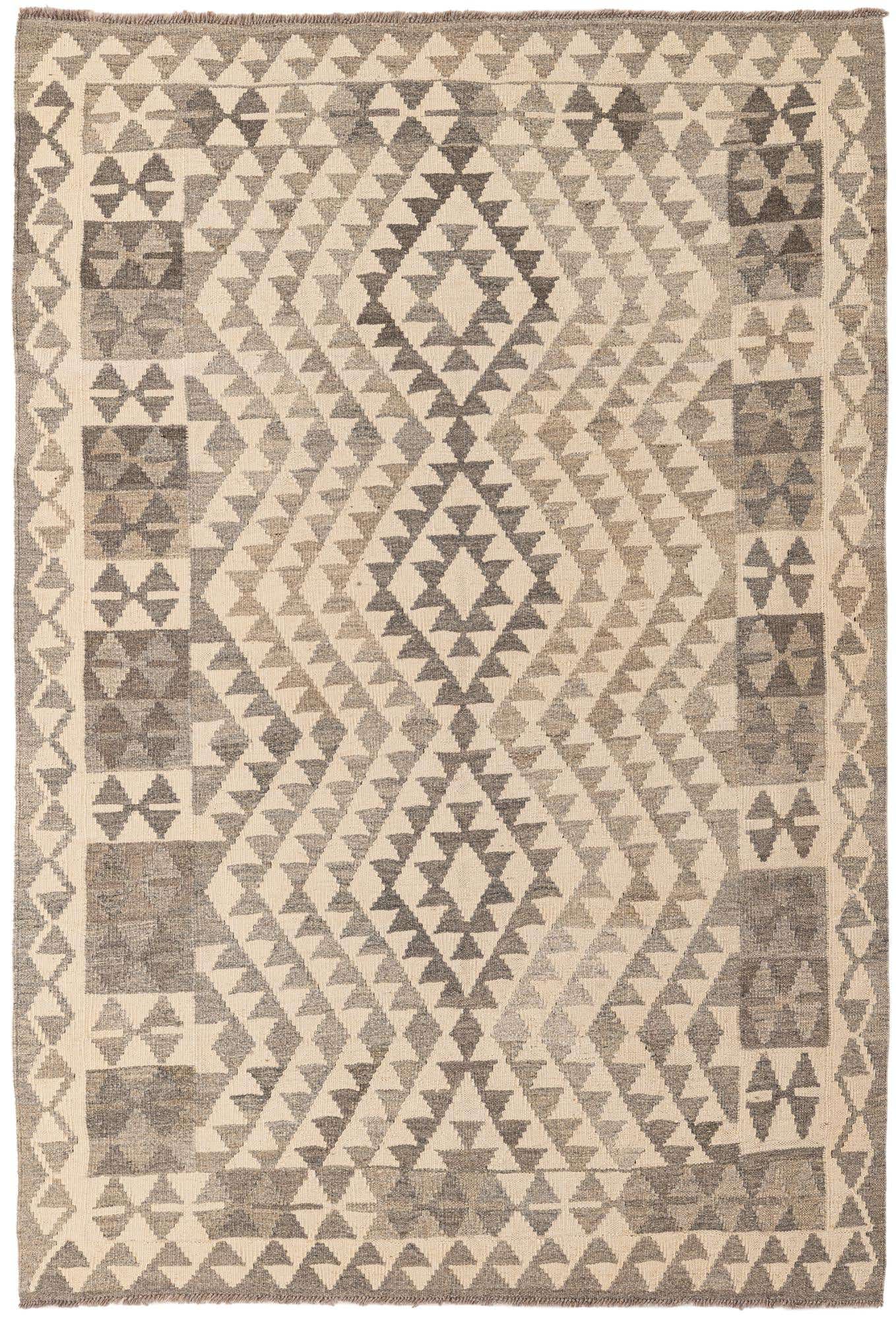 4' 1 x 5' 10 Hand Woven Kilim Maymana Wool Rug