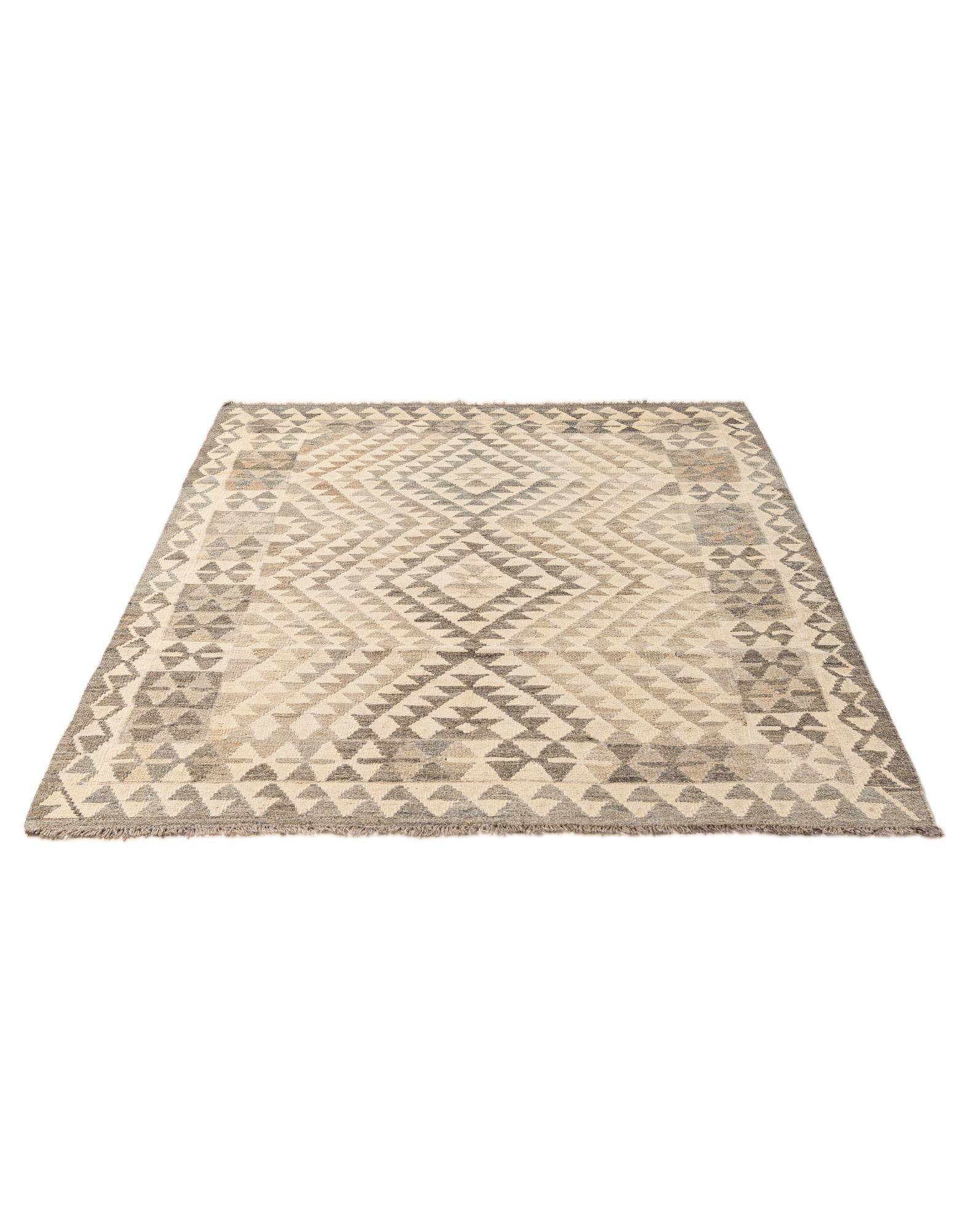 4' 1 x 5' 10 Hand Woven Kilim Maymana Wool Rug