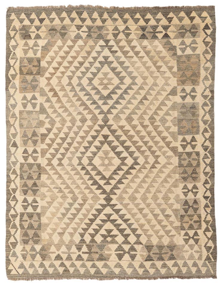 Detail image of 4' 1 x 5' 10 Hand Woven Kilim Maymana Wool Rug