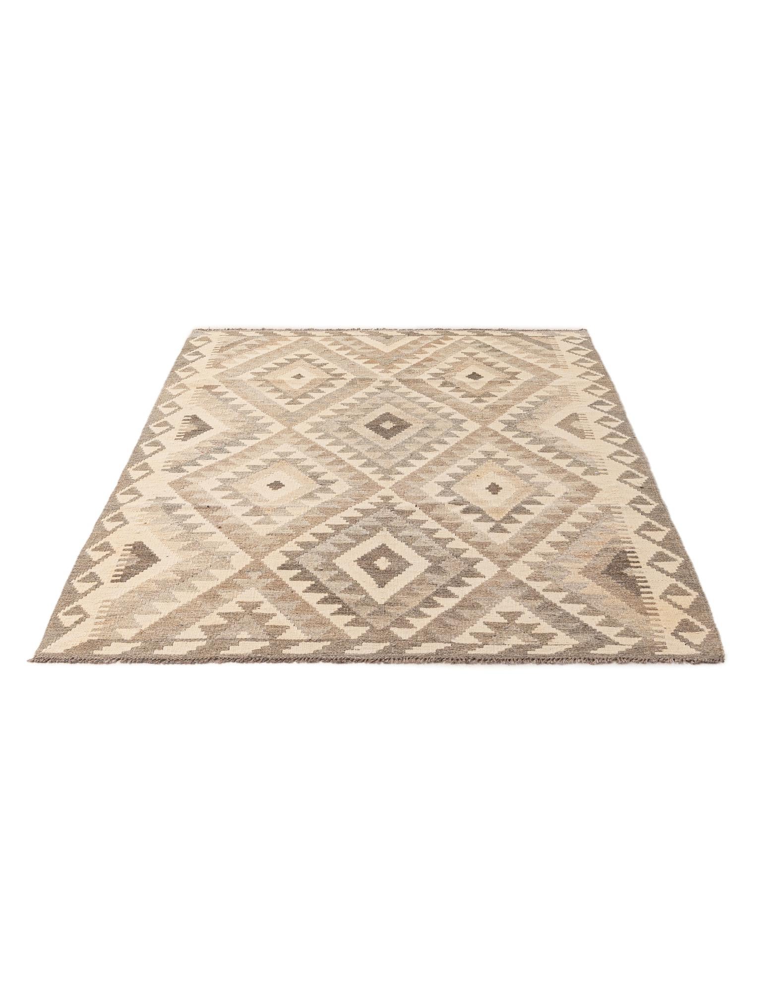 4' 3 x 5' 11 Hand Woven Kilim Maymana Wool Rug