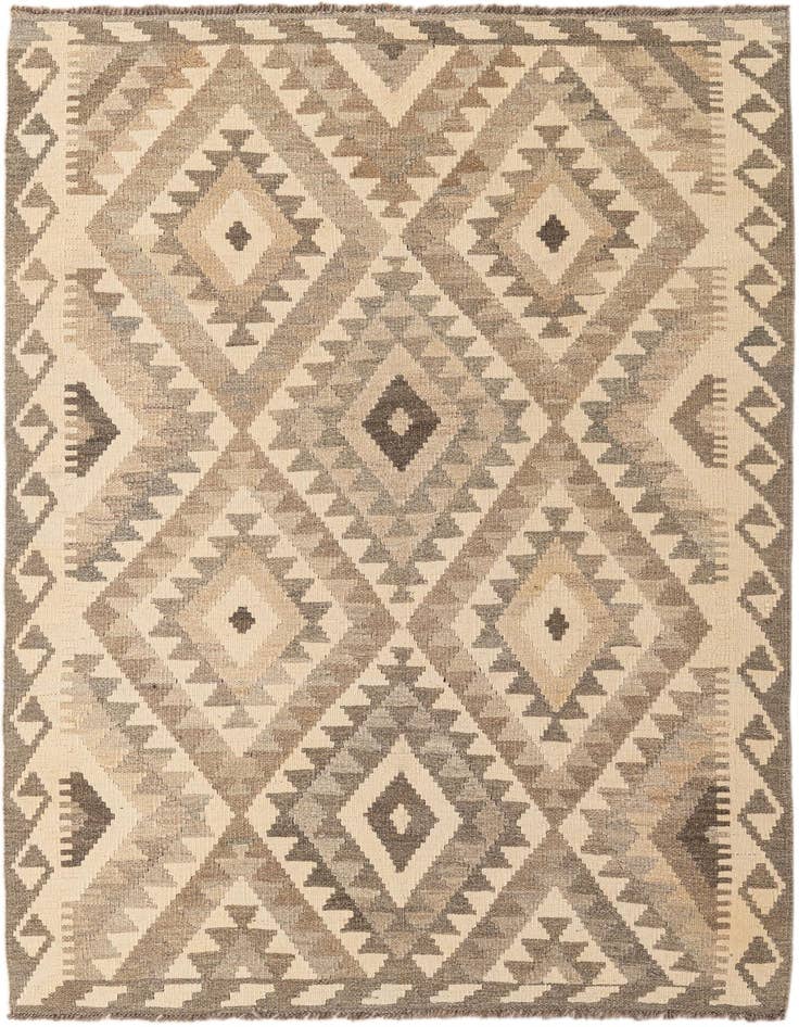 Detail image of 4' 3 x 5' 11 Hand Woven Kilim Maymana Wool Rug