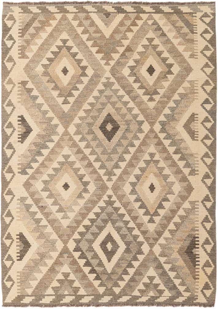 4' 3 x 5' 11 Hand Woven Kilim Maymana Wool Rug