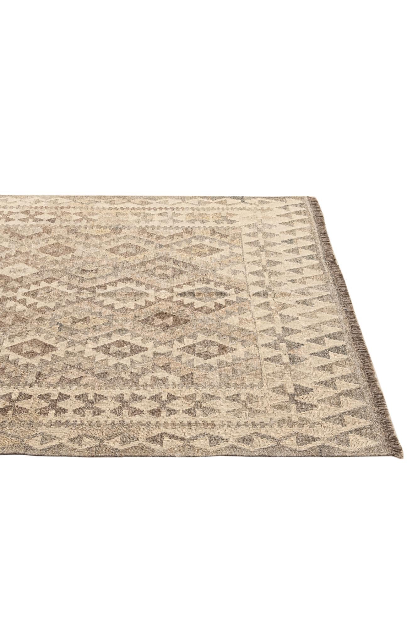 4' 11 x 6' 3 Hand Woven Kilim Maymana Wool Rug