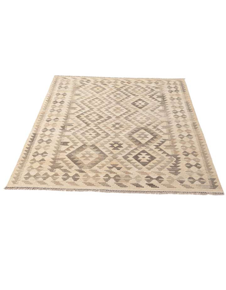 4' x 6' 7 Hand Woven Kilim Maymana Wool Rug