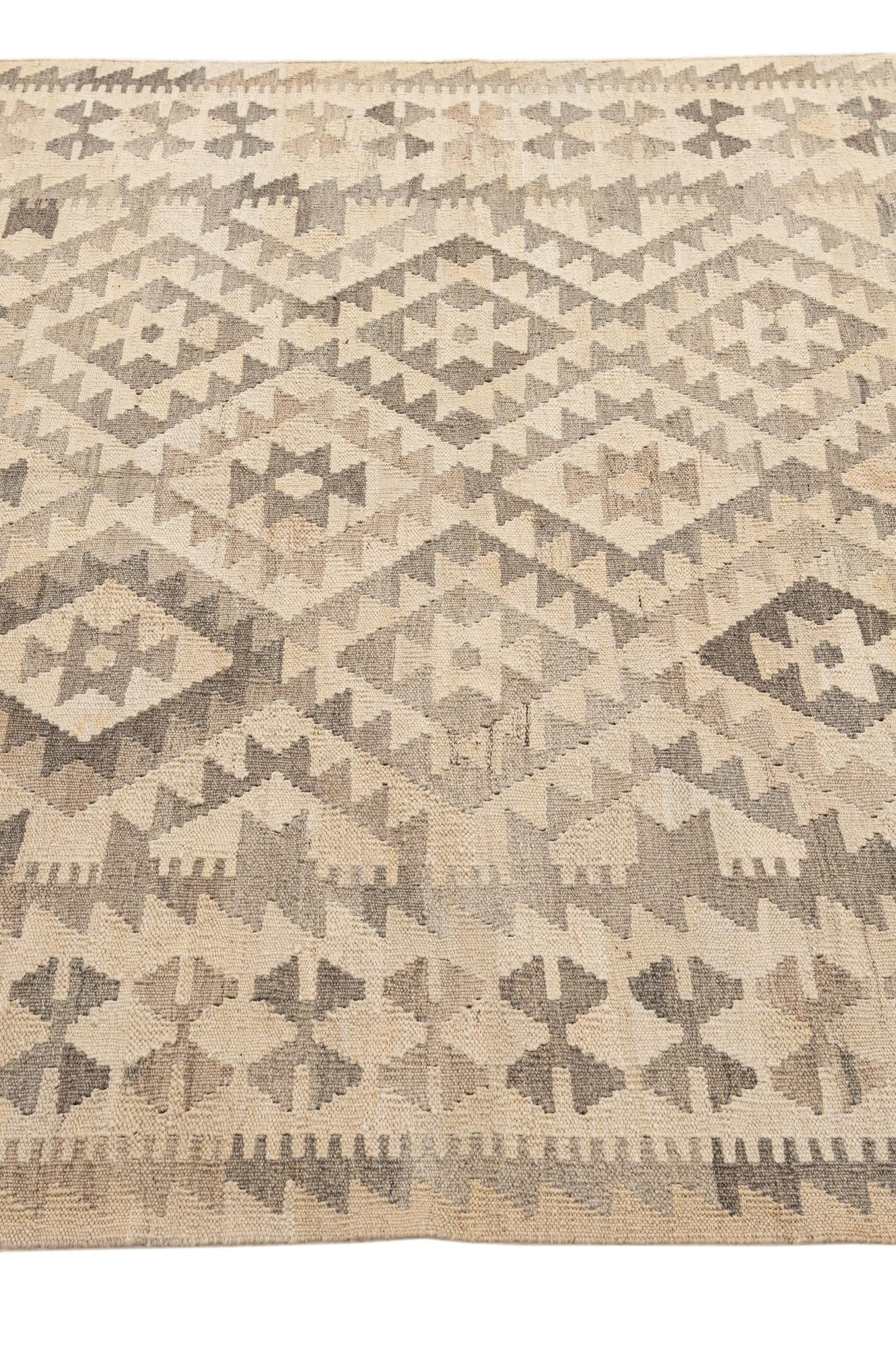 4' x 6' 7 Hand Woven Kilim Maymana Wool Rug