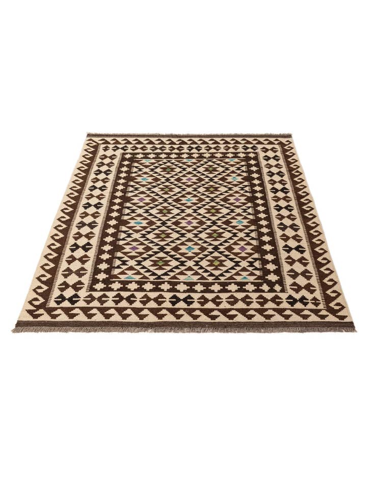 Detail image of 4' 10 x 6' 7 Hand Woven Kilim Maymana Wool Rug