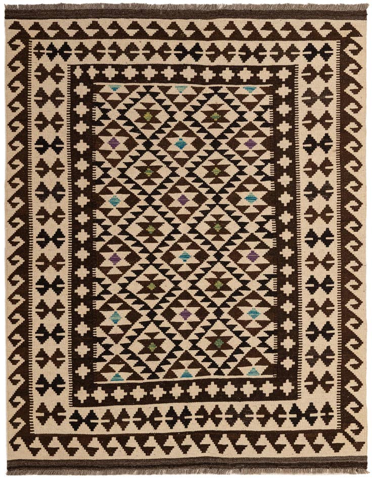 Detail image of 4' 10 x 6' 7 Hand Woven Kilim Maymana Wool Rug