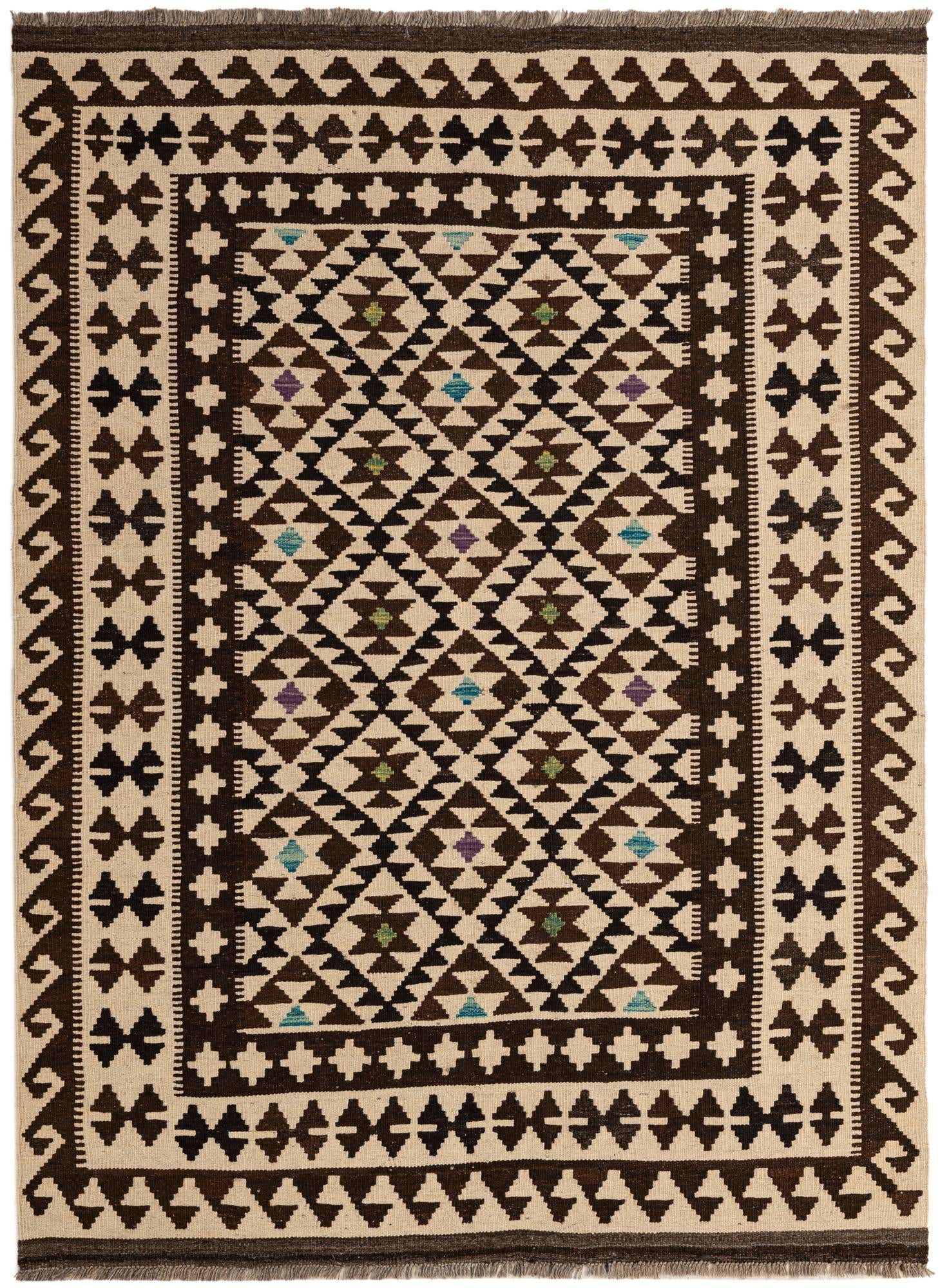 4' 10 x 6' 7 Hand Woven Kilim Maymana Wool Rug