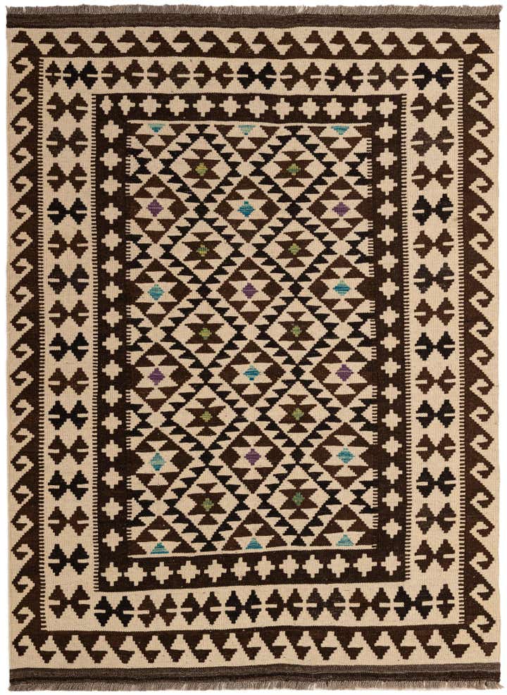 4' 10 x 6' 7 Hand Woven Kilim Maymana Wool Rug