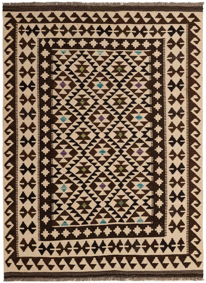 Detail image of 4' 10 x 6' 7 Hand Woven Kilim Maymana Wool Rug
