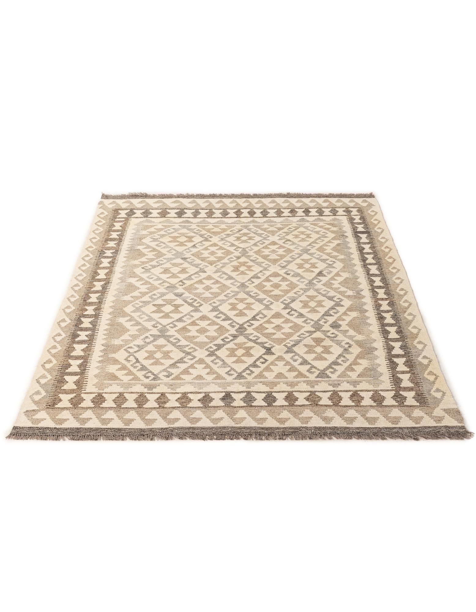 5' 2 x 6' 8 Hand Woven Kilim Maymana Wool Rug