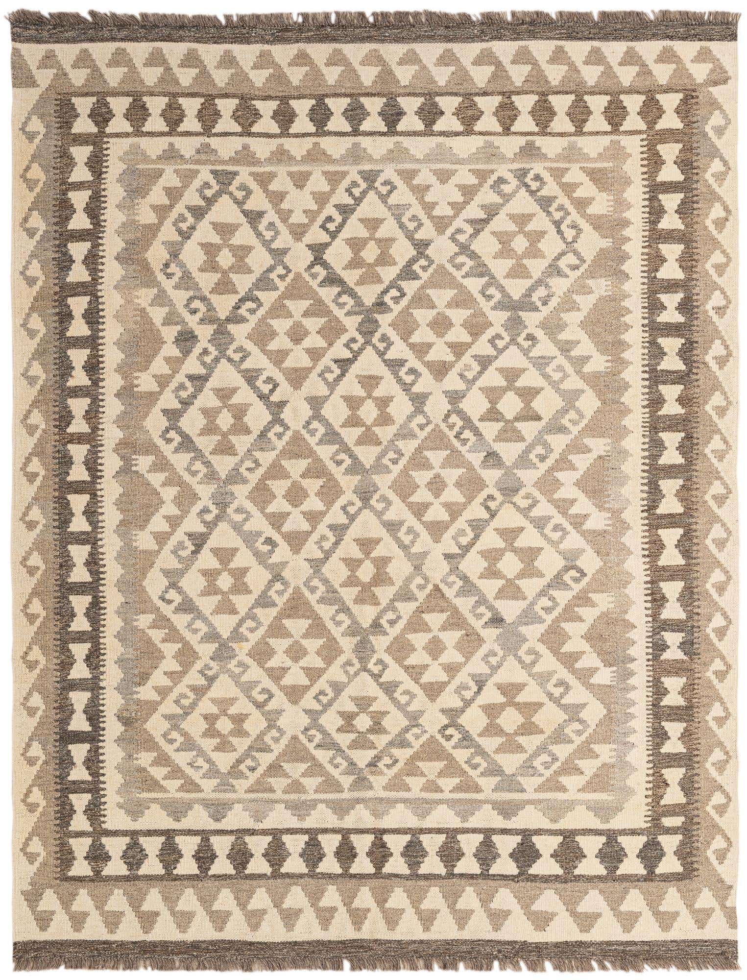 5' 2 x 6' 8 Hand Woven Kilim Maymana Wool Rug