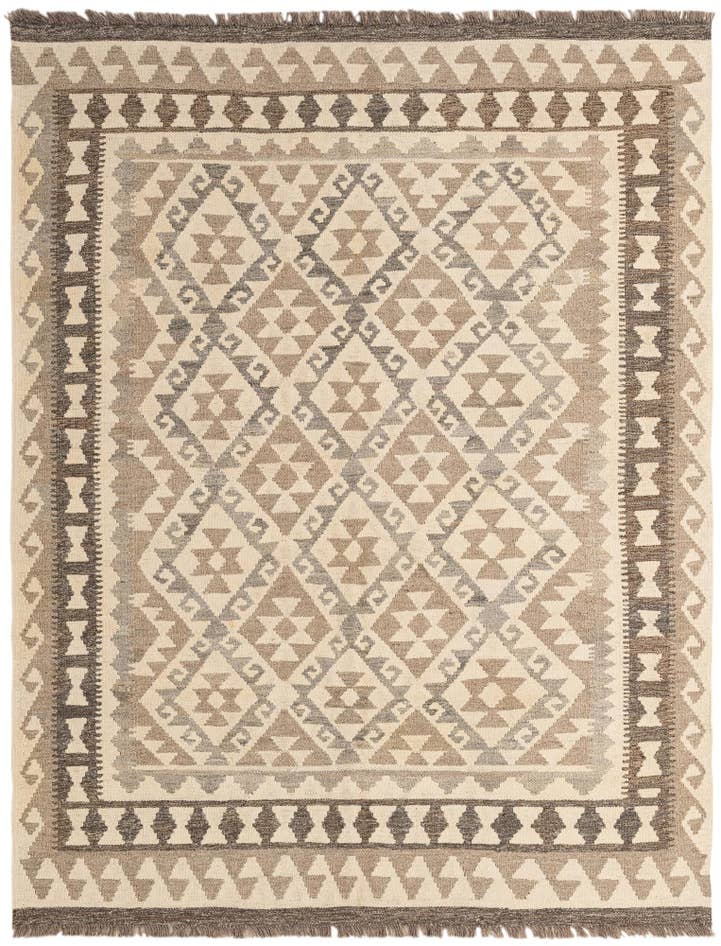 Detail image of 5' 2 x 6' 8 Hand Woven Kilim Maymana Wool Rug