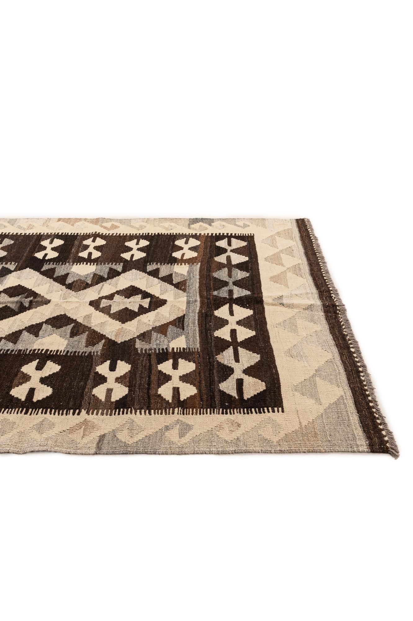 4' 11 x 6' 4 Hand Woven Kilim Maymana Wool Rug