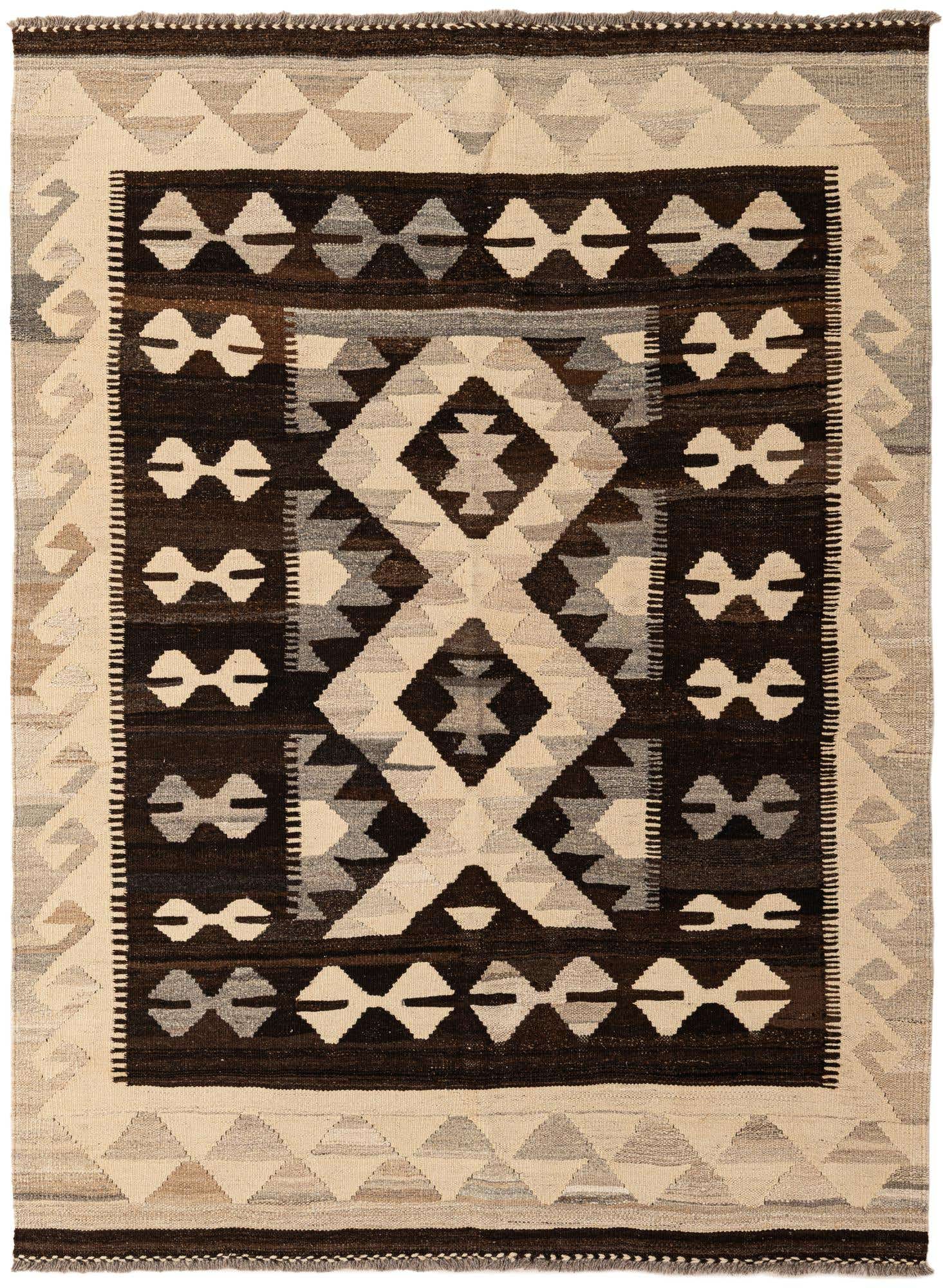 4' 11 x 6' 4 Hand Woven Kilim Maymana Wool Rug