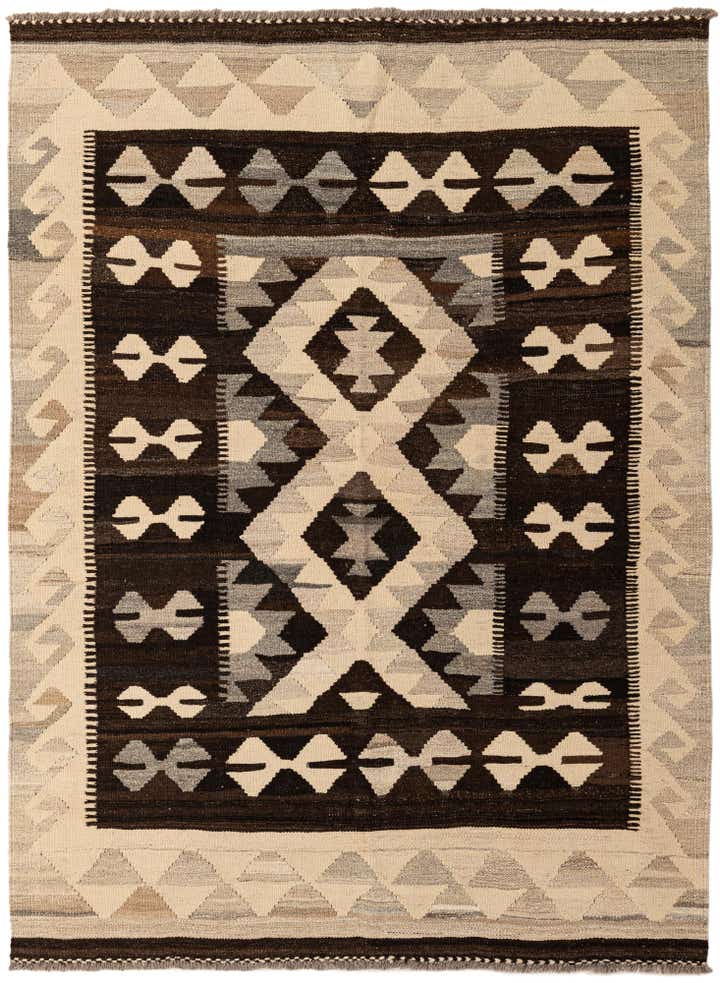 4' 11 x 6' 4 Hand Woven Kilim Maymana Wool Rug