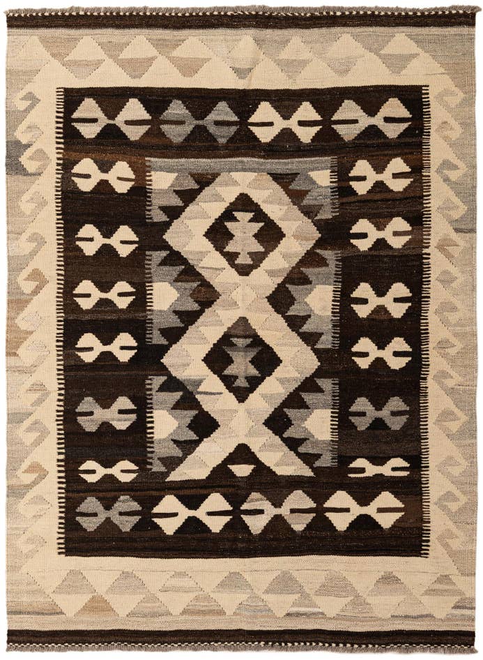 Detail image of 4' 11 x 6' 4 Hand Woven Kilim Maymana Wool Rug