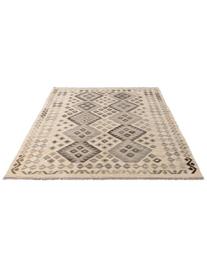5' x 6' 8 Hand Woven Kilim Maymana Wool Rug