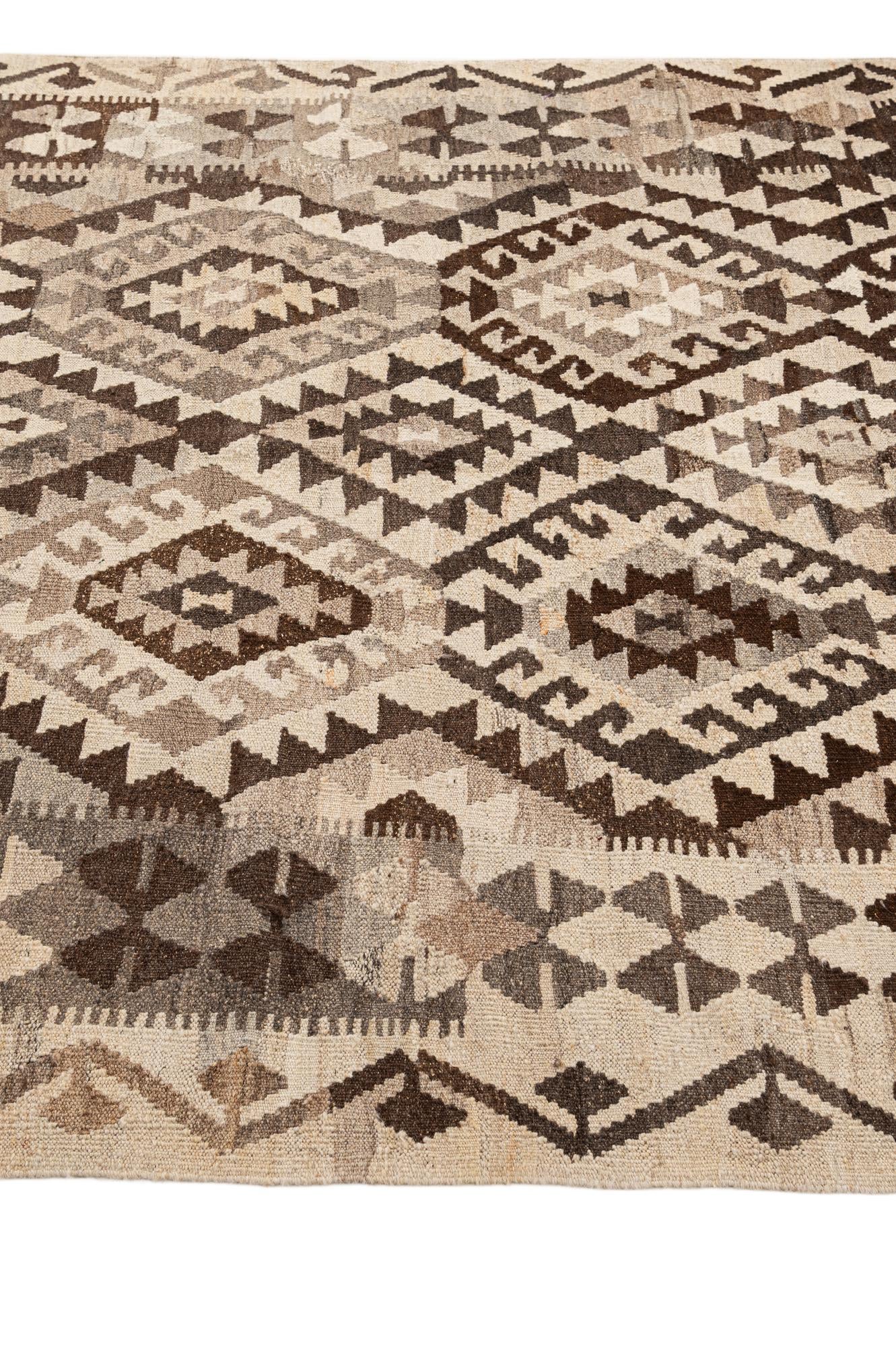 5' x 6' 10 Hand Woven Kilim Maymana Wool Rug
