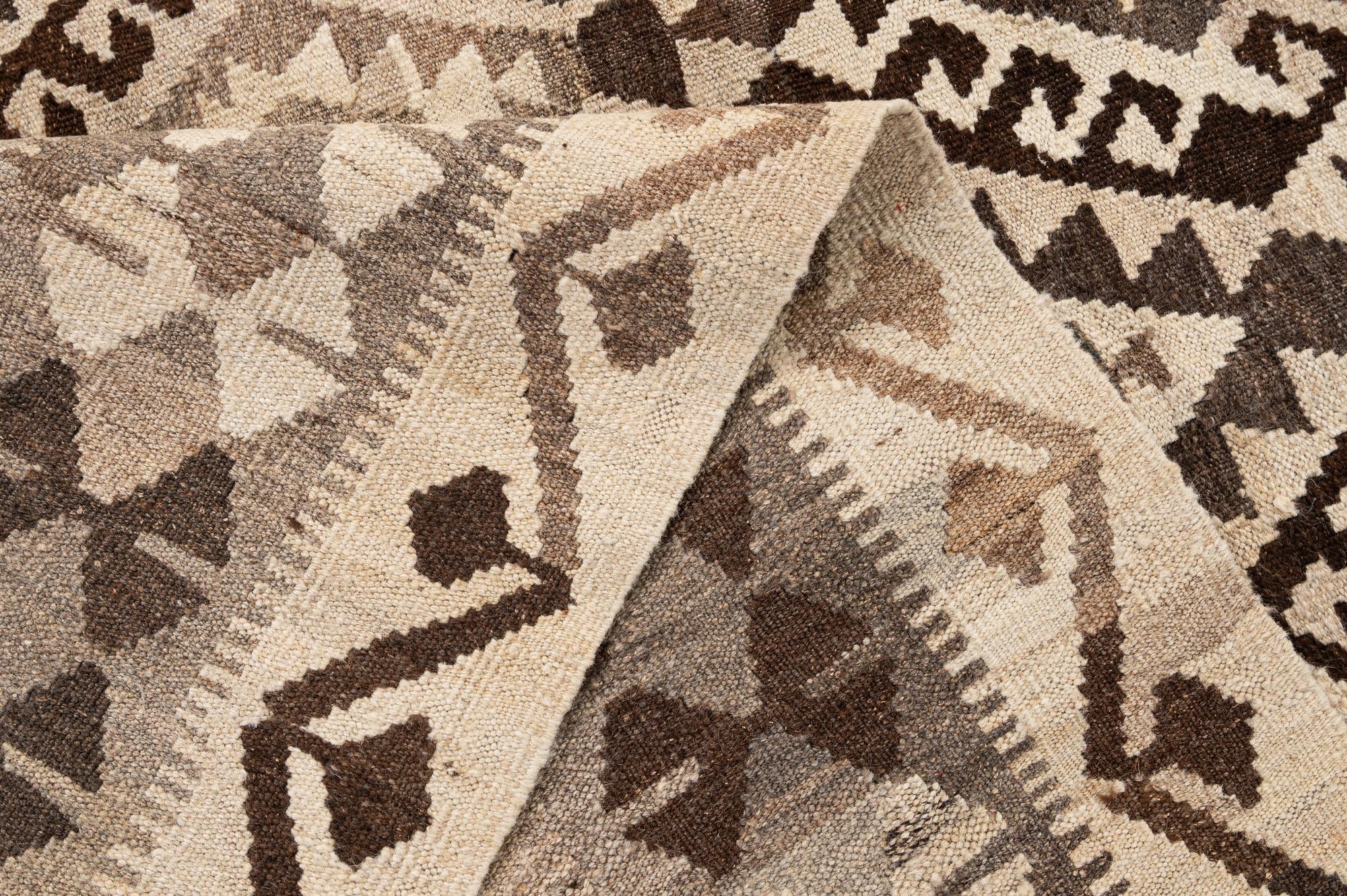 5' x 6' 10 Hand Woven Kilim Maymana Wool Rug
