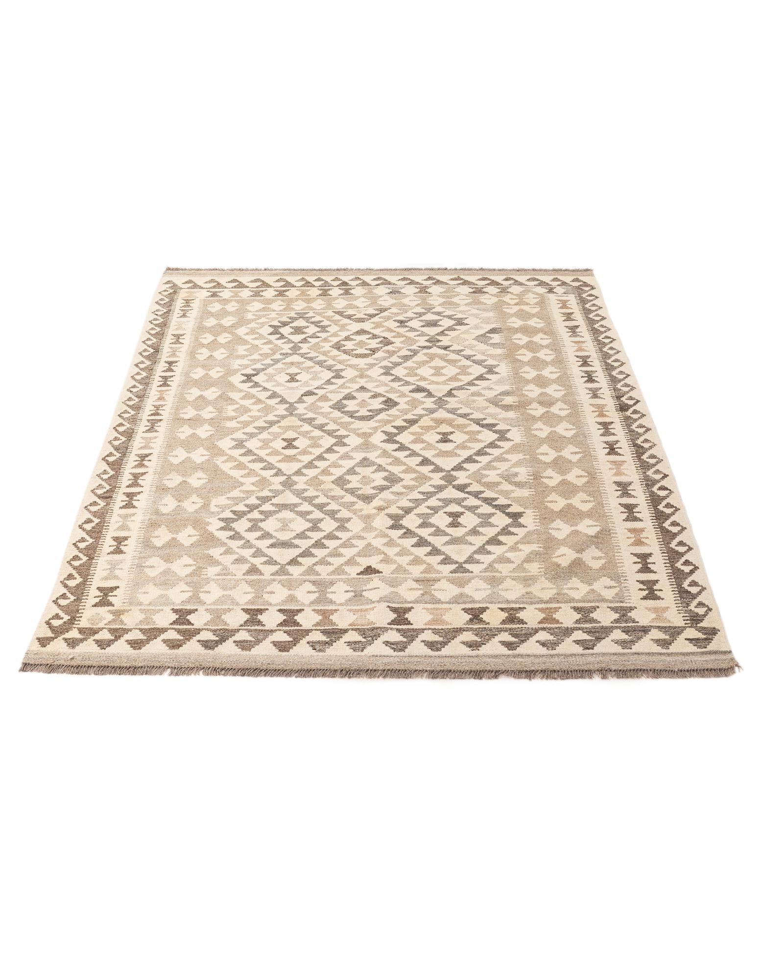 4' 11 x 6' 8 Hand Woven Kilim Maymana Wool Rug