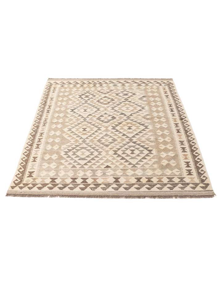 4' 11 x 6' 8 Hand Woven Kilim Maymana Wool Rug