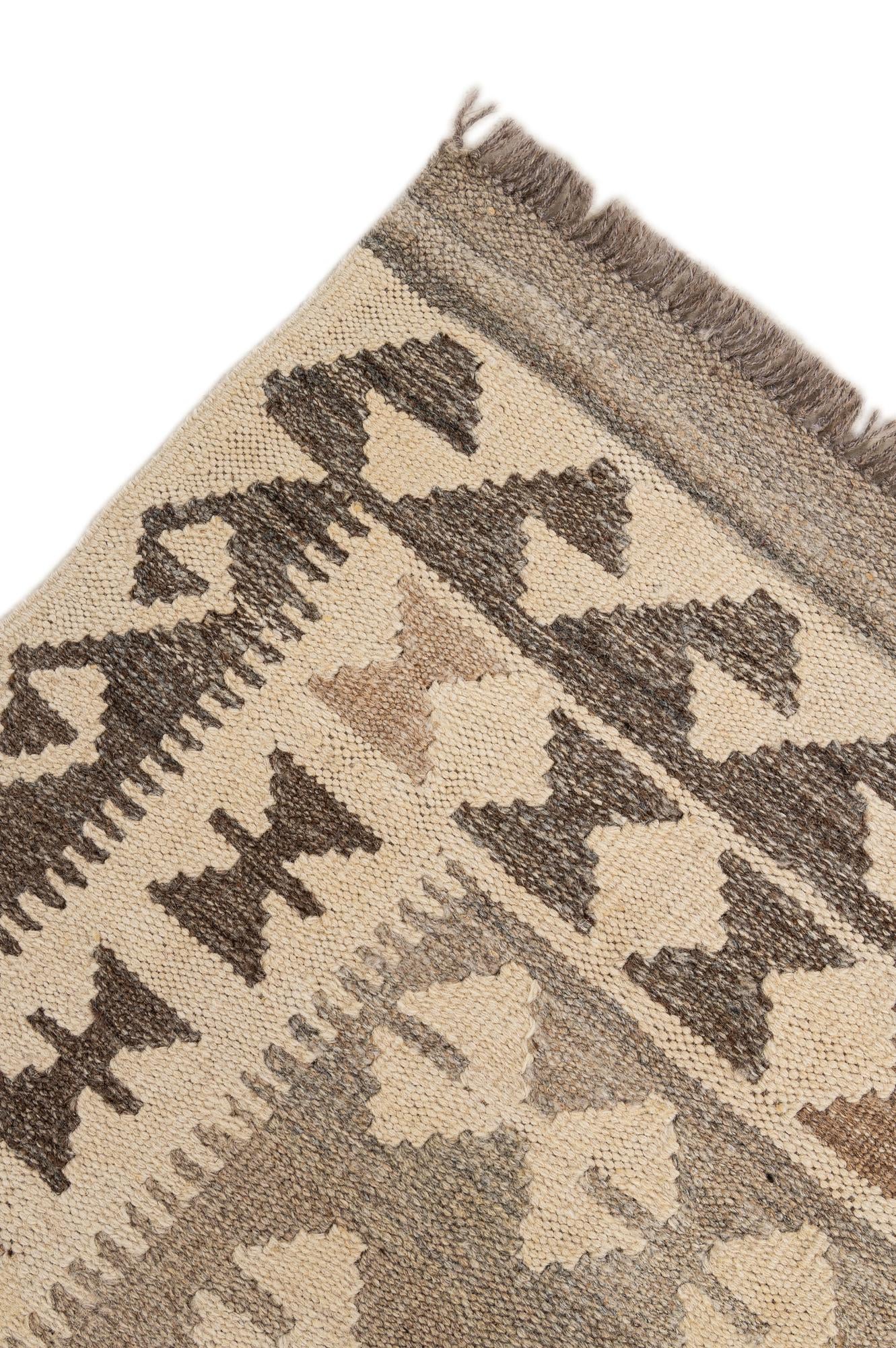 4' 11 x 6' 8 Hand Woven Kilim Maymana Wool Rug