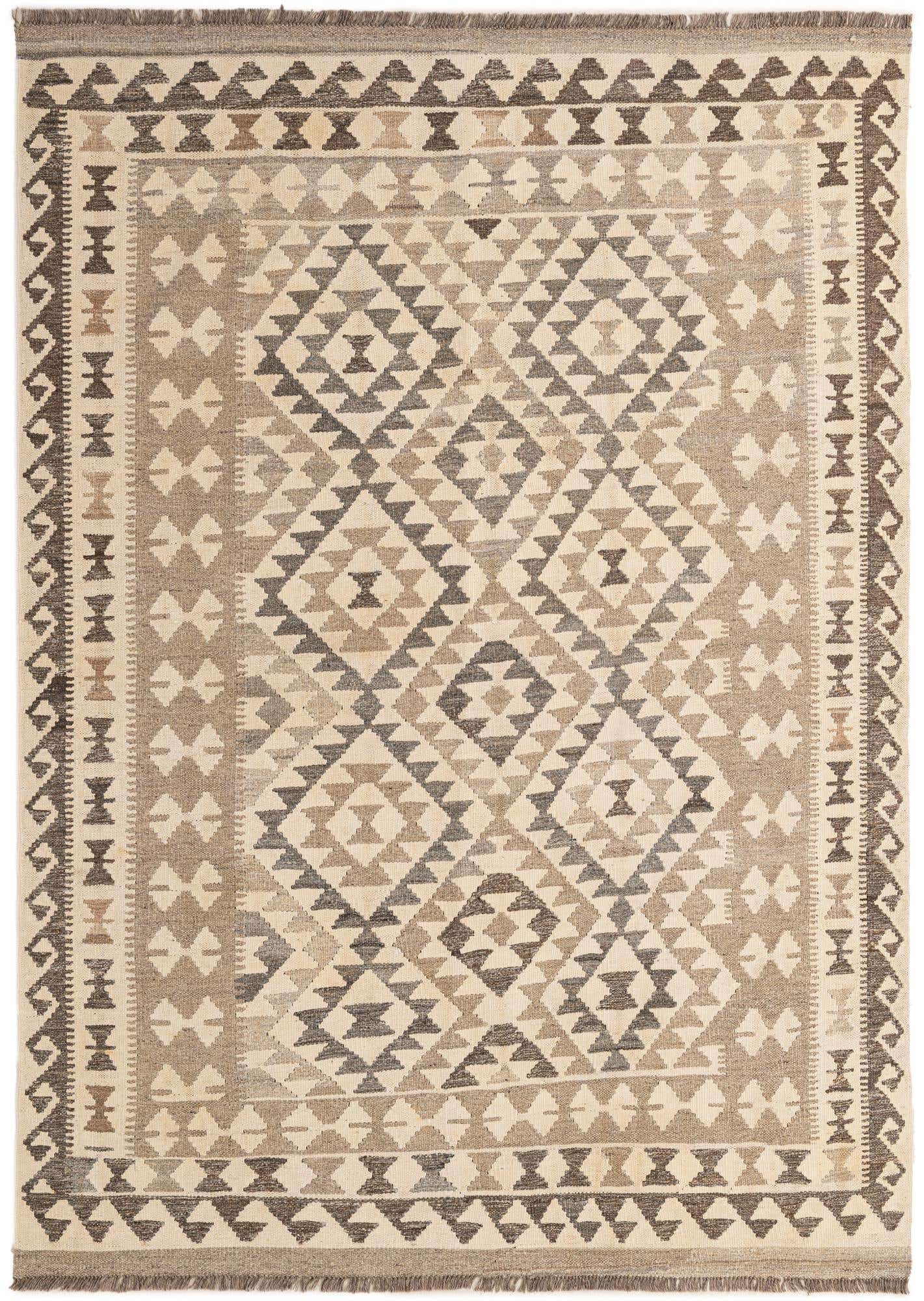 4' 11 x 6' 8 Hand Woven Kilim Maymana Wool Rug