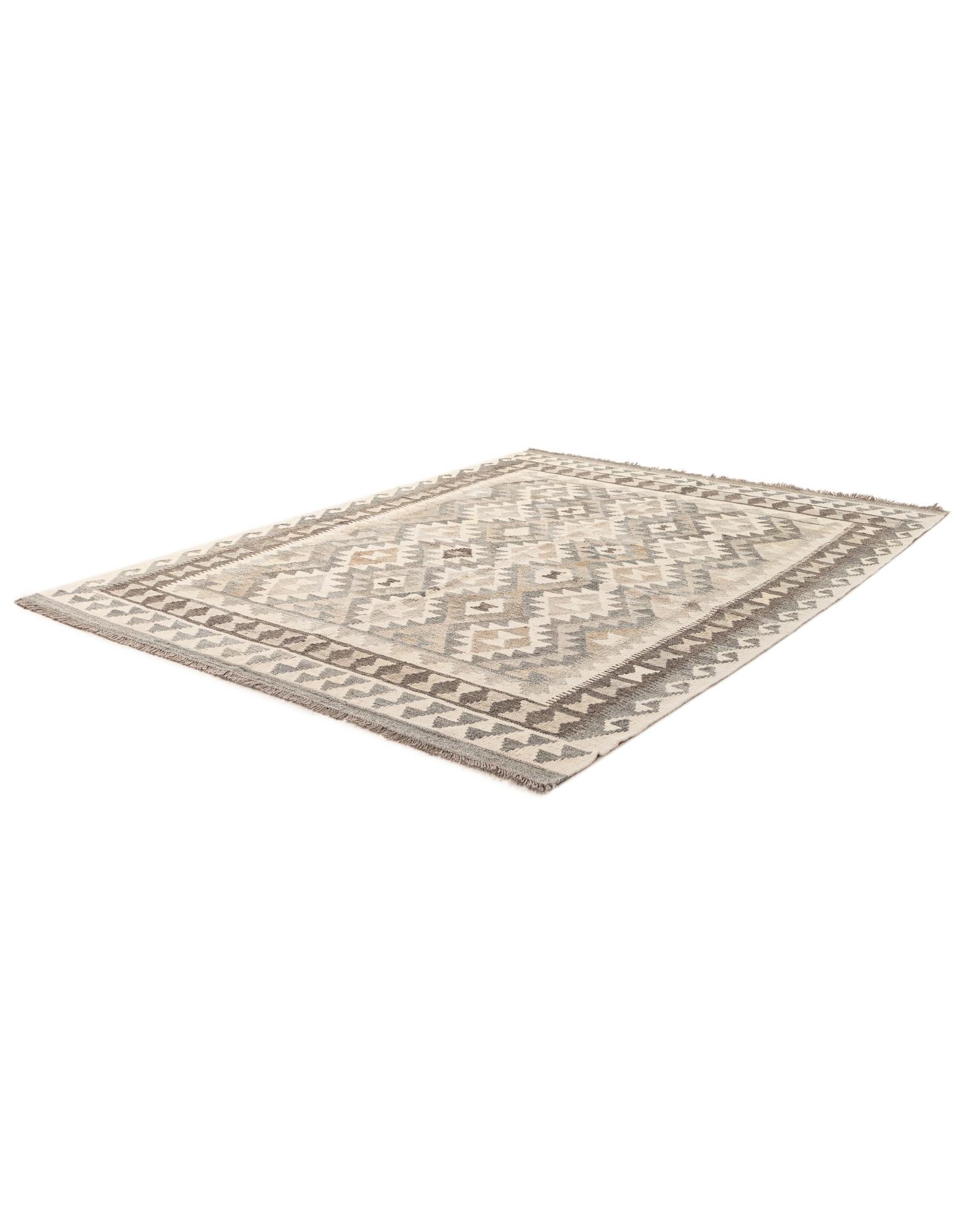 5' 1 x 6' 9 Hand Woven Kilim Maymana Wool Rug