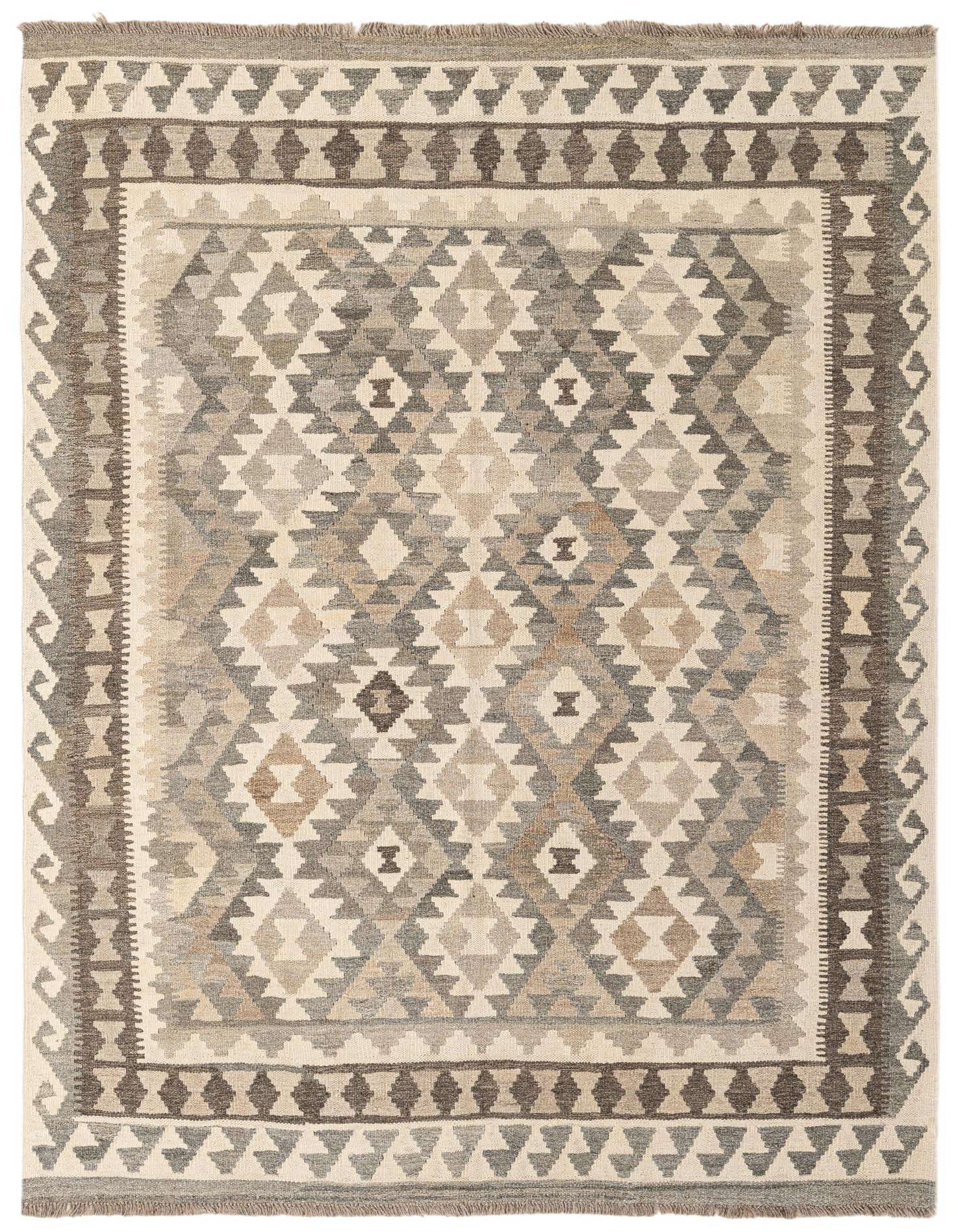 5' 1 x 6' 9 Hand Woven Kilim Maymana Wool Rug