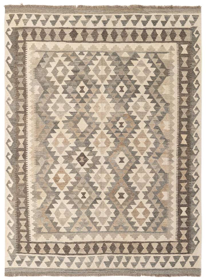 5' 1 x 6' 9 Hand Woven Kilim Maymana Wool Rug
