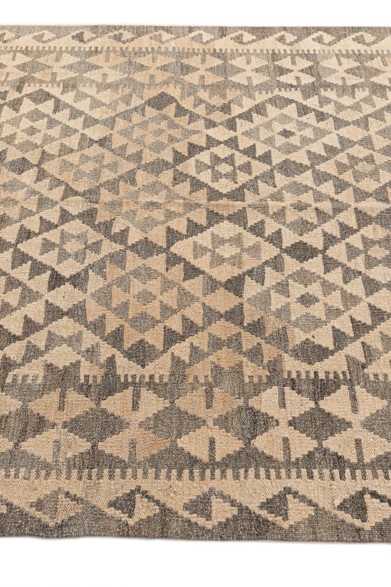 4' 11 x 6' 11 Hand Woven Kilim Maymana Wool Rug